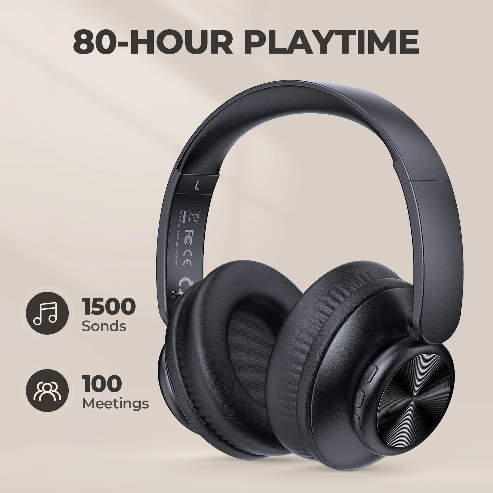 Wireless Headphones with Built-in Microphone, Electronic Audio Earbuds Wireless Noise Cancellation Headphones, Foldable Gaming H