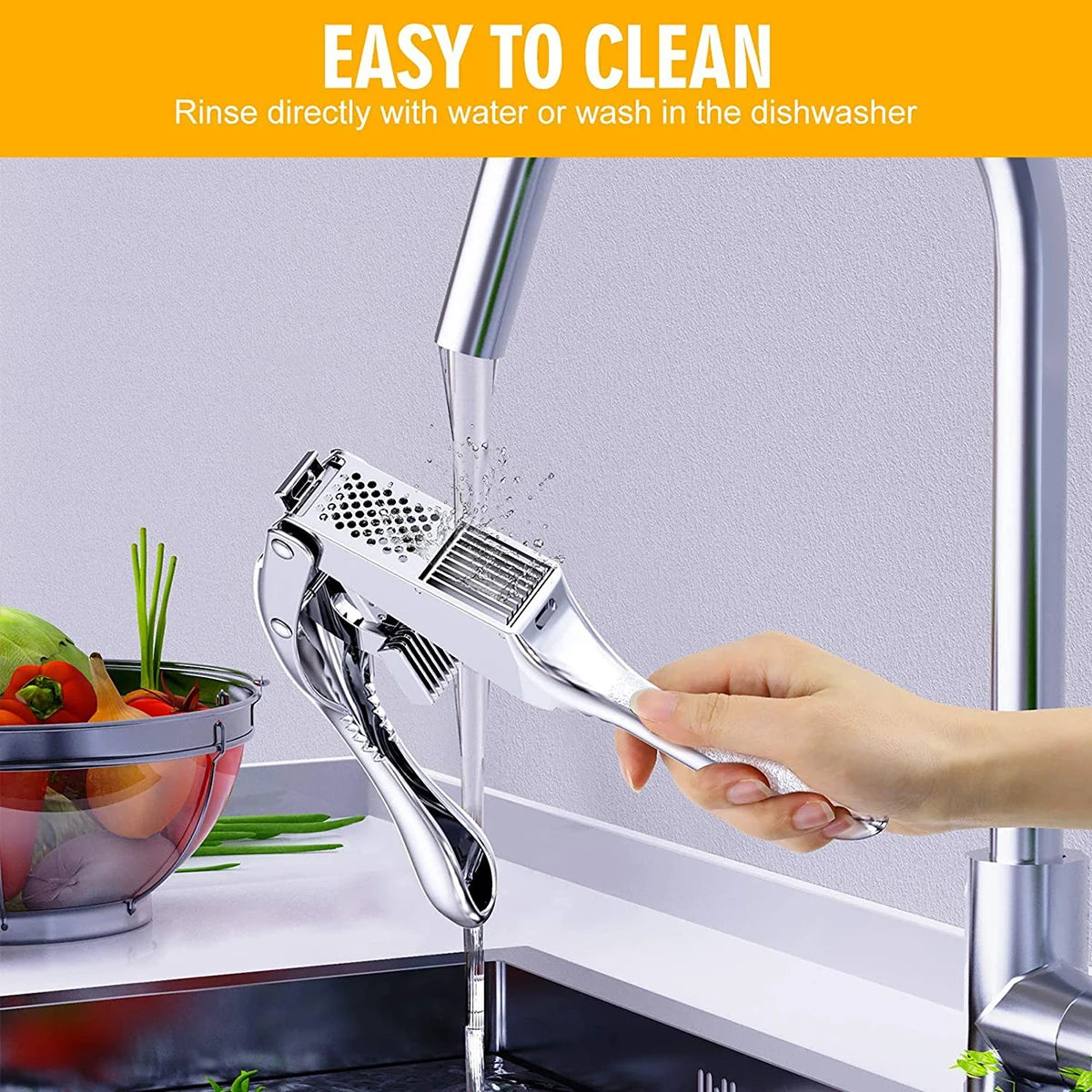 New Garlic Press Stainless Steel 2 in 1 Garlic Slicer Mincer Dual Function Garlic Crusher Handheld Squeezer Tool Kitchen Gadgets