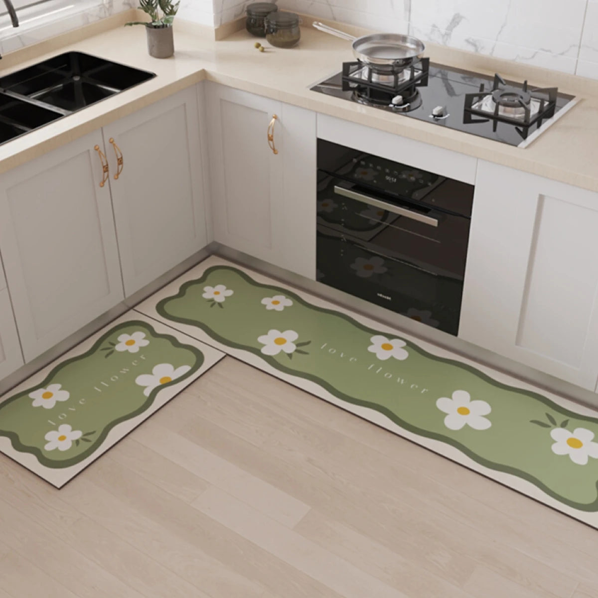 Floral Kitchen Floor Mat Non-Slip Oil Resistant Carpet Diatomaceous Mud Absorbent Foot Mat Home Decoration
