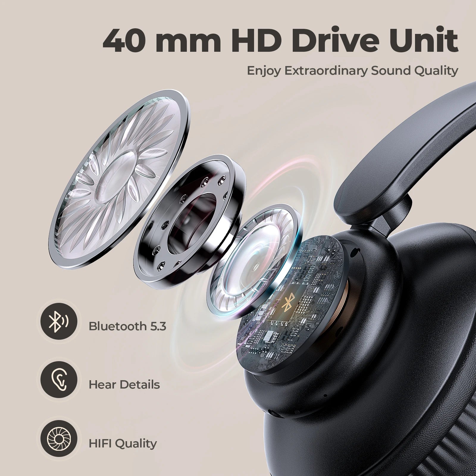 Wireless Headphones with Built-in Microphone, Electronic Audio Earbuds Wireless Noise Cancellation Headphones, Foldable Gaming H