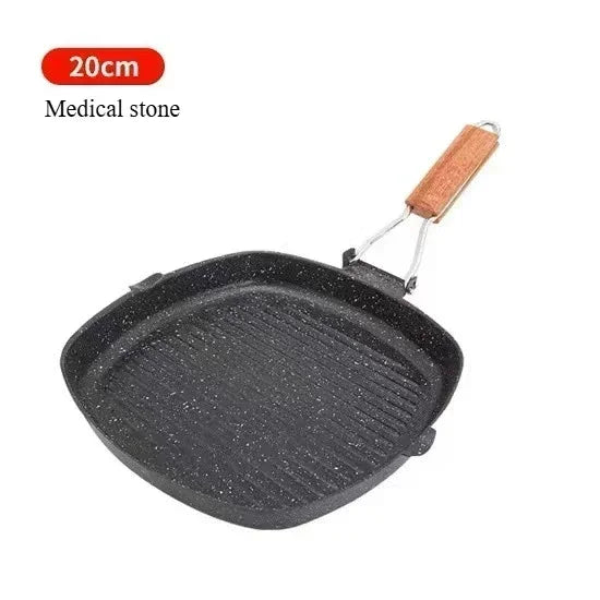Steak Pan Foldable Frying Pan Picnic Outdoor Grill Pan Anti-scald Wooden Handle,Seasoning Bottle Food Cilps Kitchen Accessories