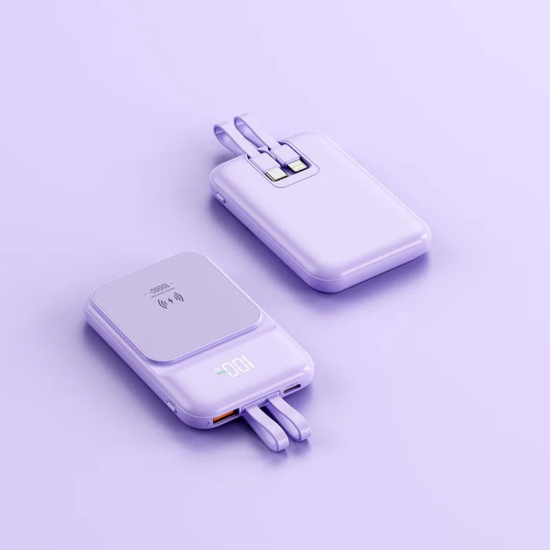 Wireless Charging Magnetic Power Bank with Built-in Cable 10000mAh Portable Power Bank Cross-border Gift Drop-shipping